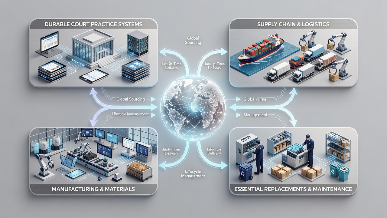 Detailed view of replacement parts sourcing and logistics for court equipment maintenance